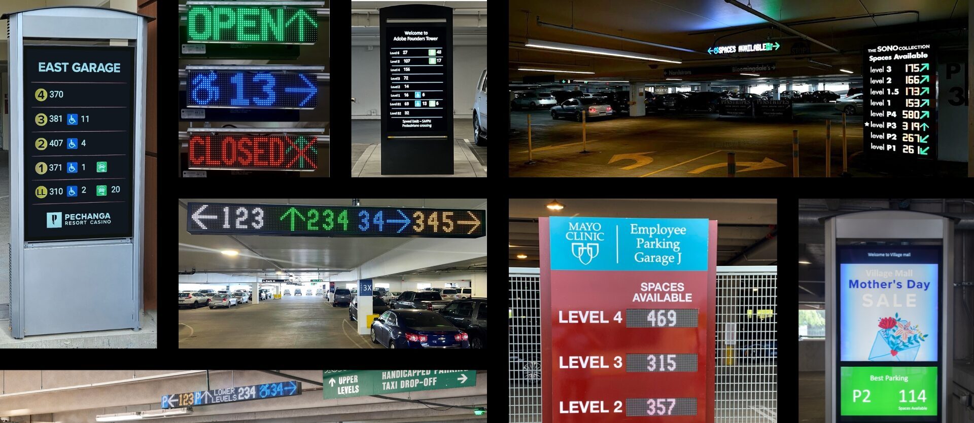 With our automated parking guidance system, real-time digital wayfinding signage options help customers park faster